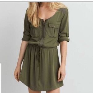 American Eagle Outfitters Military Green Utility Shirt Dress Long Sleeves Size S